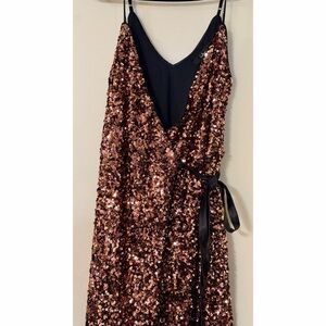 NWT Lulu's Wrap Around Black and Brown Sequin High Low Dress